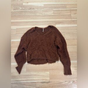 Free People Fuzzy Brown Scoop Neck Sweater